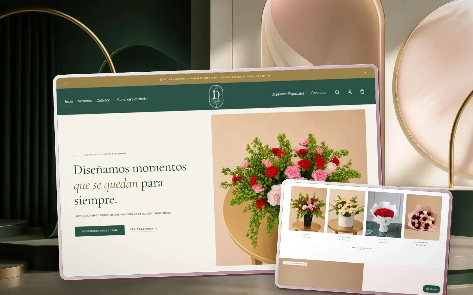 Dayrosse interface in device mockups
