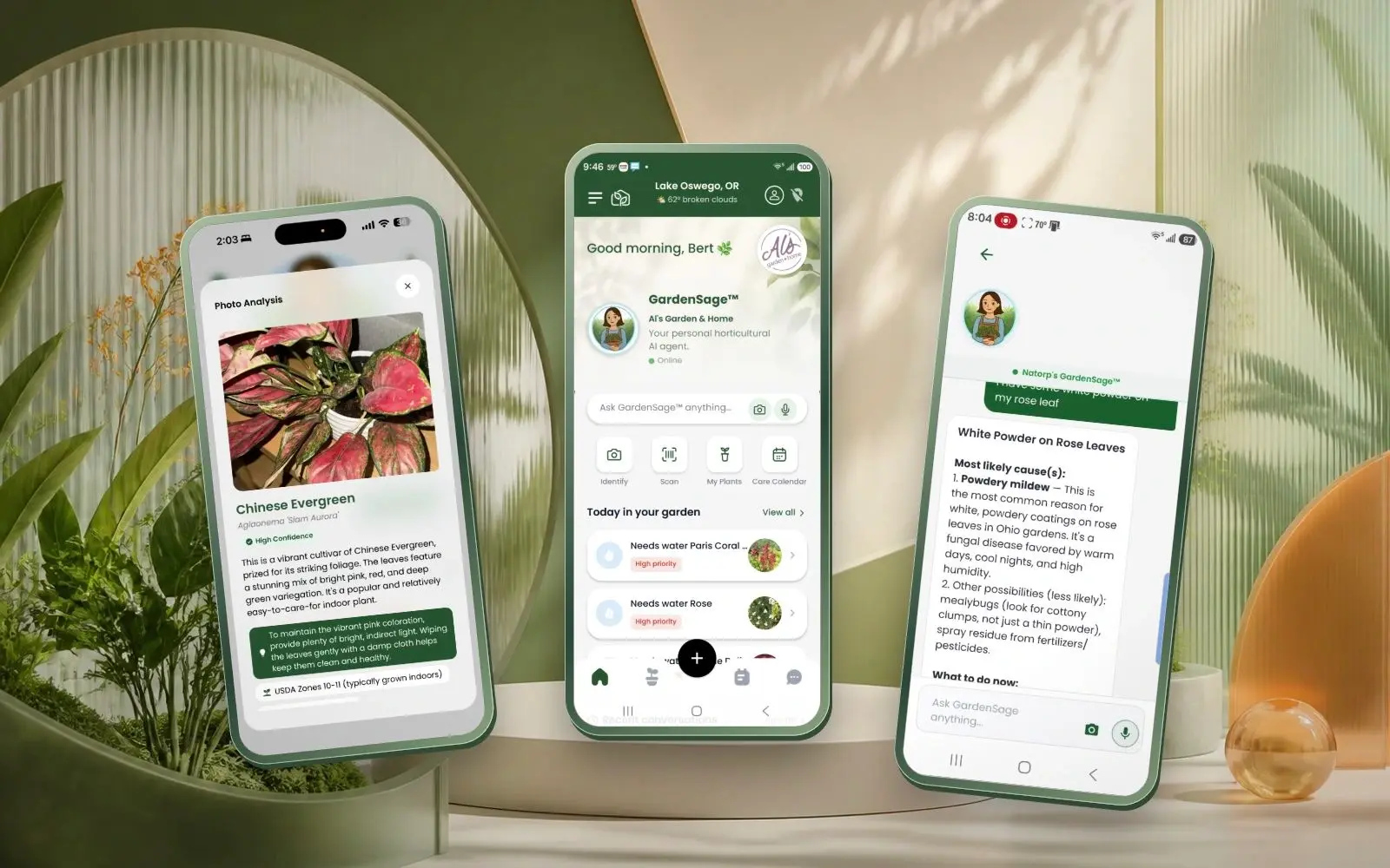 GardenSage App interface in device mockups