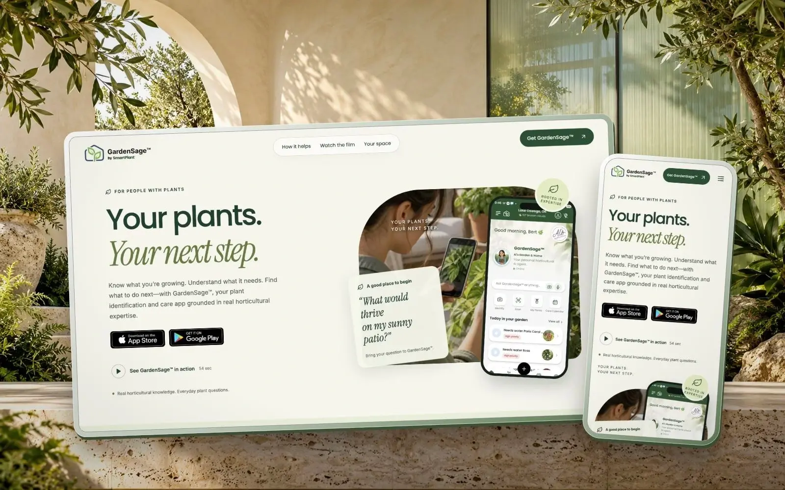 MyGardenSage interface in device mockups