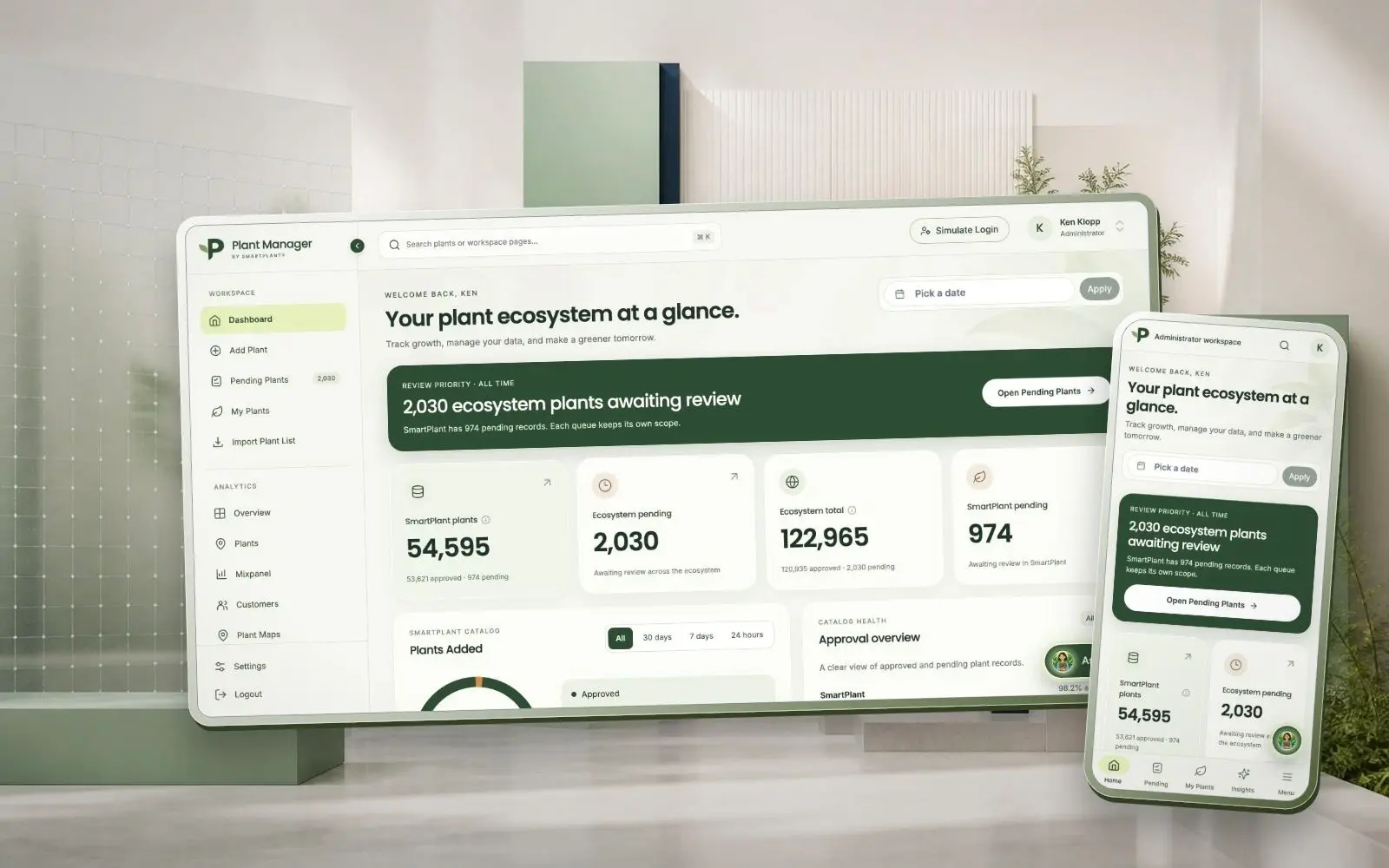 Plant Manager interface in device mockups