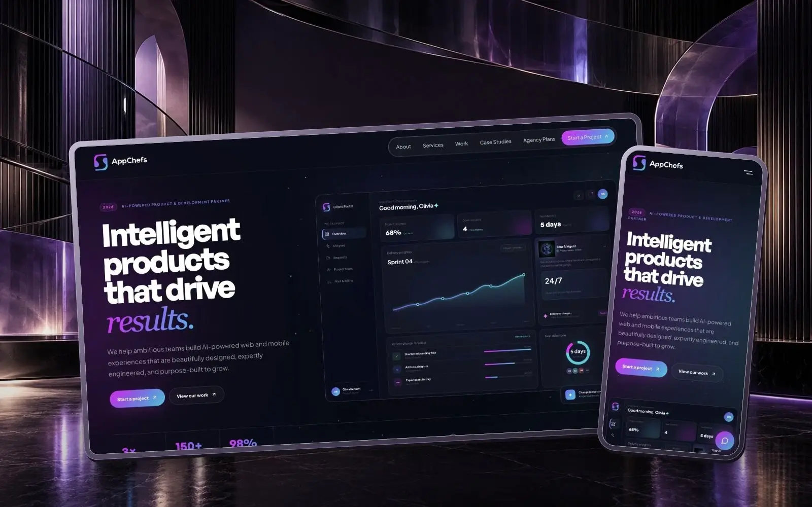 The App Chefs interface in device mockups