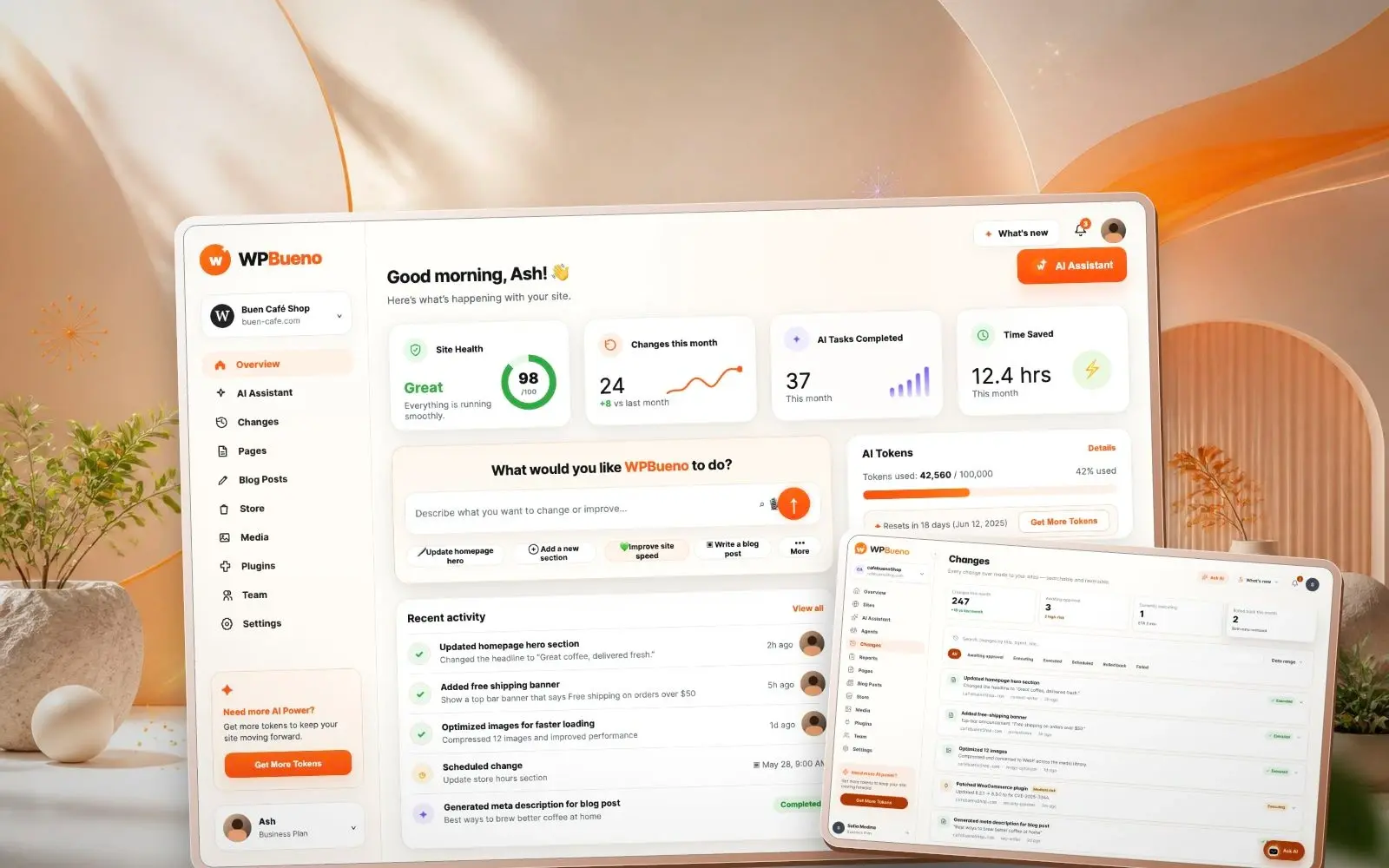 WPBueno interface in device mockups