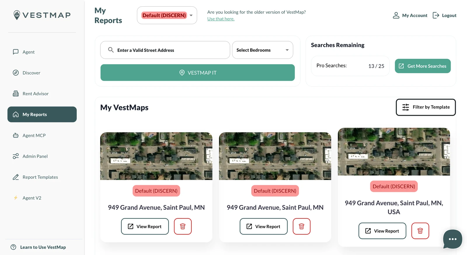 VestMap: My Reports: every VestMap, saved and reusable