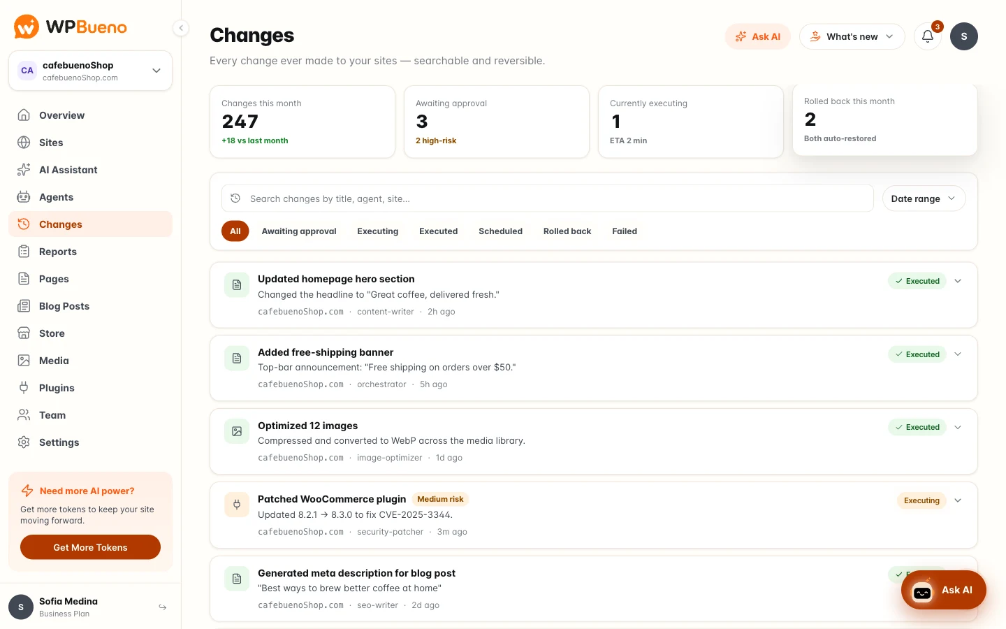 WPBueno: Every change, searchable and reversible