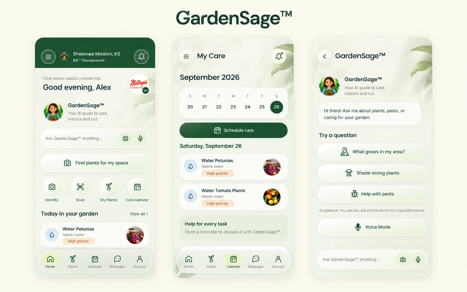 GardenSage™: Mobile app screens